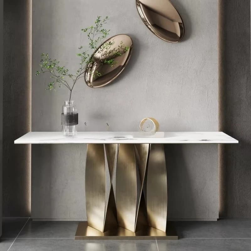 European style home console table stainless steel gold frame furniture marble table