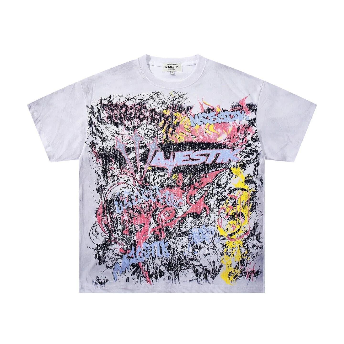 MAJESTIK Graffiti Print Short-Sleeved T-Shirt - Loose-Fitting, Retro, Embroidered Beads, Casual Shirt for Men and Women, Trendy