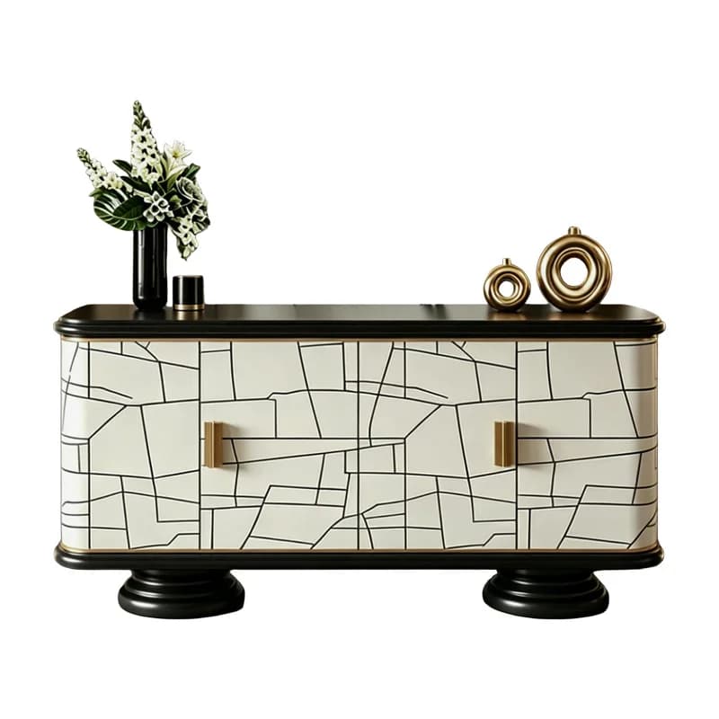 French medieval solid wood dining side cabinet, living room against the wall gold-painted decorative entrance
