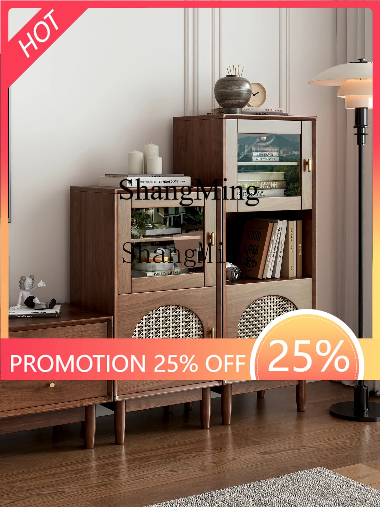 FG good-looking  retro style rattan edge cabinet living room storage tea cabinet kitchen household cabinet