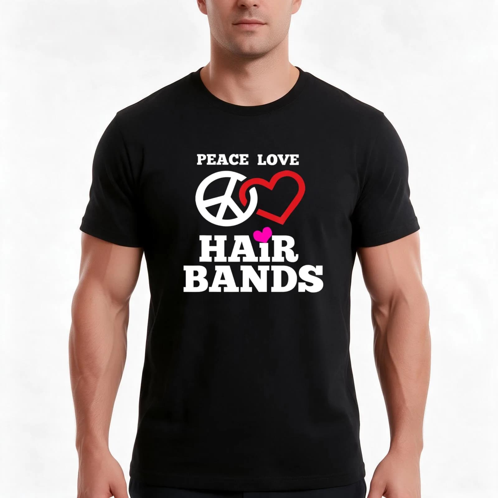 80S Hair Bands Music Peace Love Hair Bands Classic T-Shirt, Summer Casual Cotton Tee, Oversized Streetwear Tops, 100% Cotton