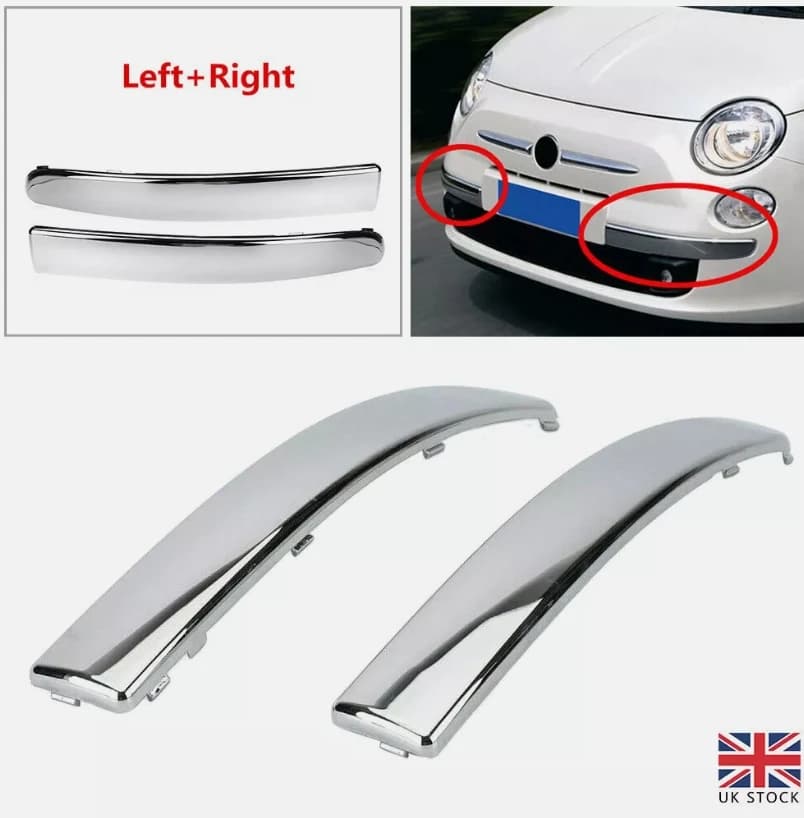 1Pair Car Chrome Front Bumper Upper Moulding Strips Cover Trim For Fiat 500 2007-2015 735455041 735455042 Auto Parts