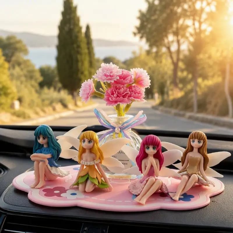 4 PCS Flower Fairy Car Dashboard Decoration Set Resin Angel Figurine Fragrance Bottle Auto Interior Gift