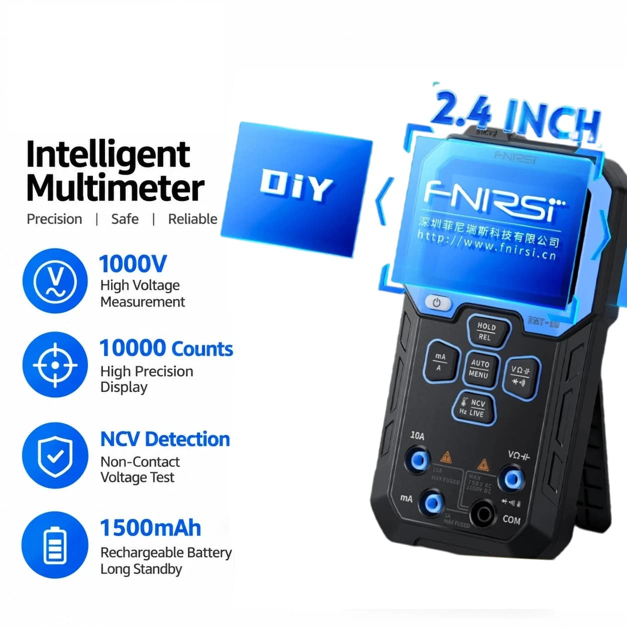 FNIRSI Smart Digital Multimeter 10000 Count True RMS NCV Tester Color Screen for Electricians Engineers DIY Home Repair