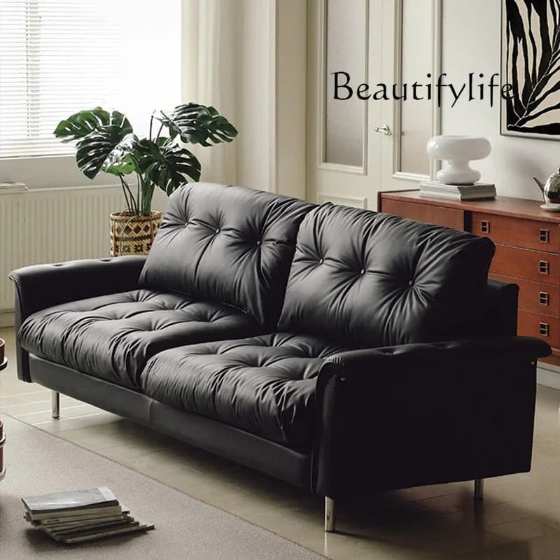 X35 Nordic Living Room Wabi Sand Wind Simple Sofa Small Apartment Leather Art Multi-person Sofa Декор Для Дома