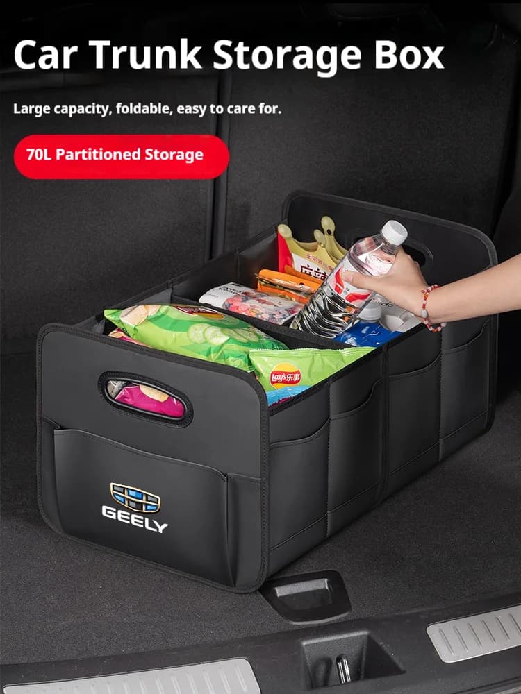 Car Trunk Storage Box Large Capacity Storage Bag Leather For Geely GeometryC Monjaro Coolray Emgrand EC7 GC6 Tugella GX3 Atlas