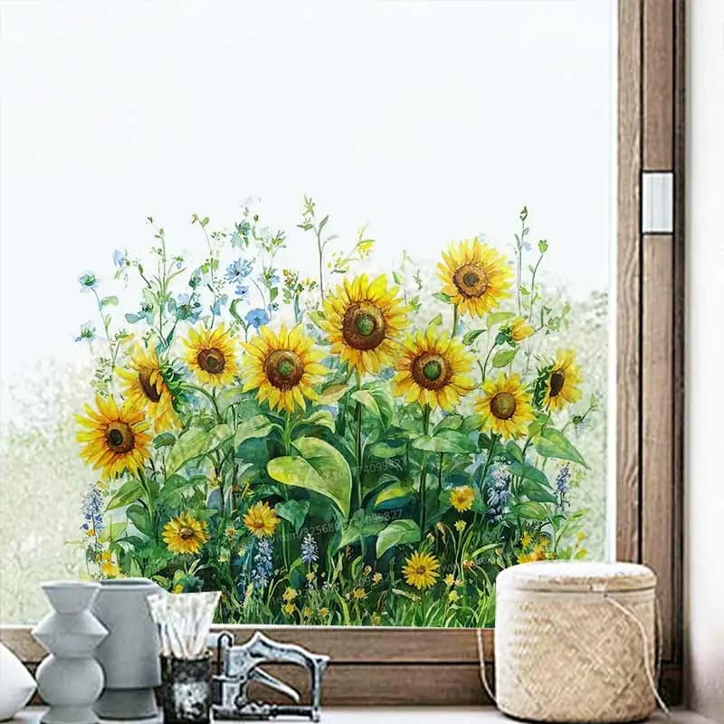 Sunflowers Wall Stickers Kitchen Decoration Dining Room Living Room Cabinet Refrigerator Home Decoration Decal Stickers S516