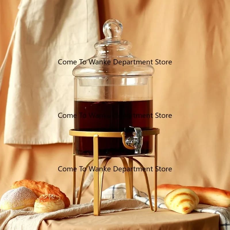 Heat Resistant High Borosilicate Glass Drink Dispenser with Tap Transparent Cold Juice Jar for Party Dessert Table