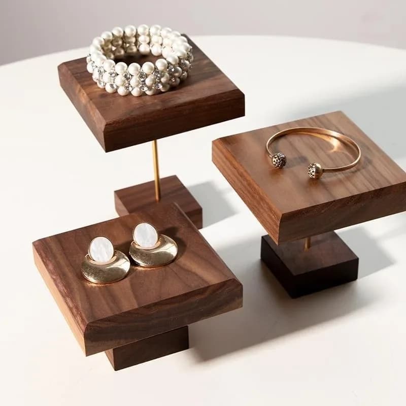 Walnut Wood Jewelry Display Stand Earrings Ring Trinket Shelf Bracelet Necklace Display Rack Jewelry Accessories Props Tray