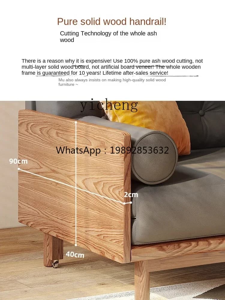 5CJ Multifunctional Solid Wood Leather Sofa Bed Foldable Dual-Purpose Living Room Faux Leather Retro Corduroy Retractable Bed
