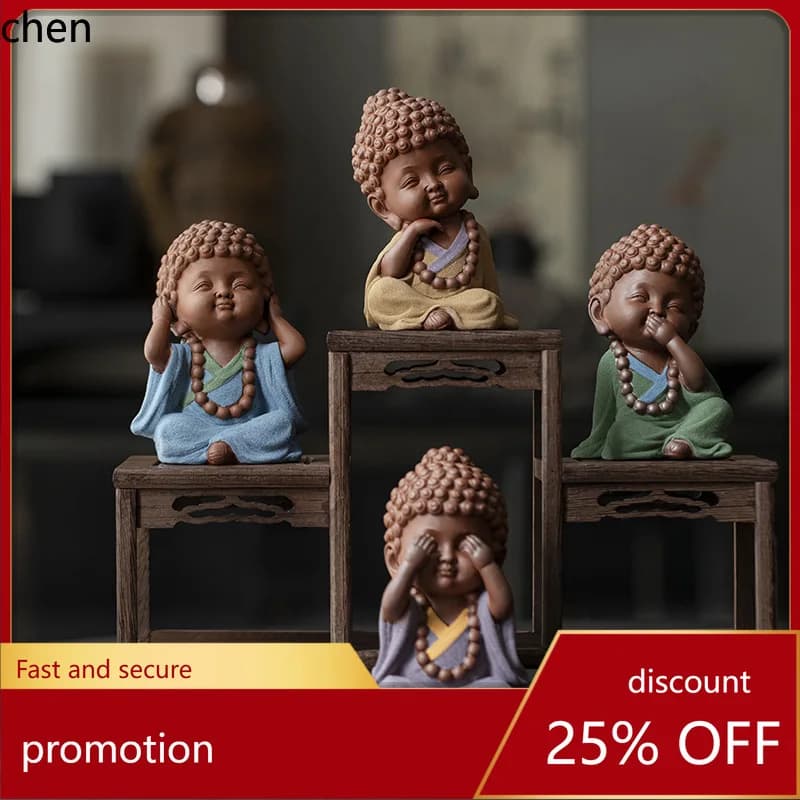 Cz1 retro zen buddha statue purple clay ceramic ornament creative home tea table ornament