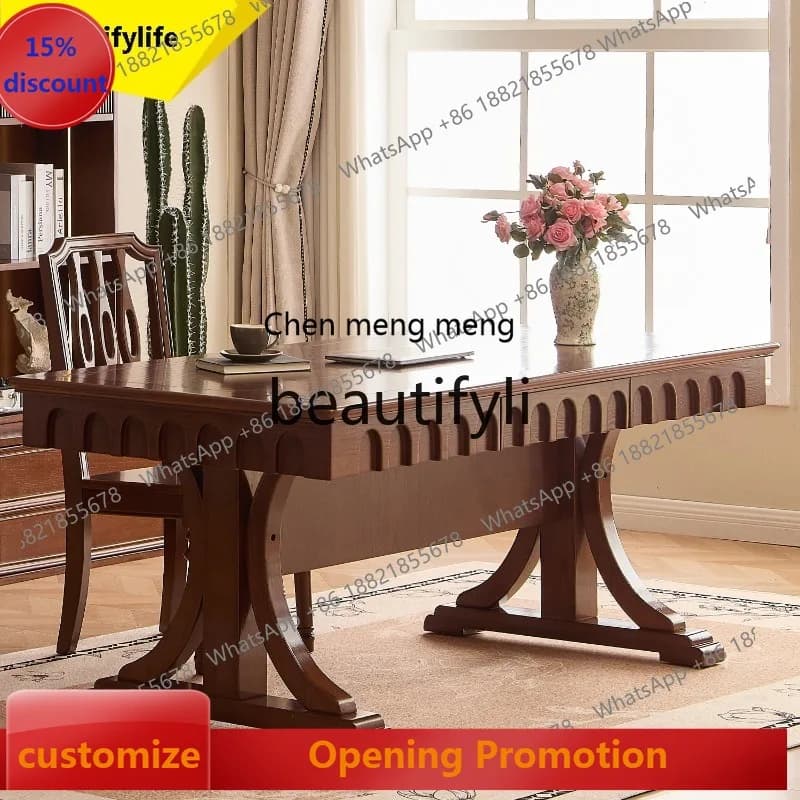 S7486 ss White Wax Solid Wood Dining Table Rectangular Wooden Household Small Apartment 4-Person 6-Person Western Dining Table S
