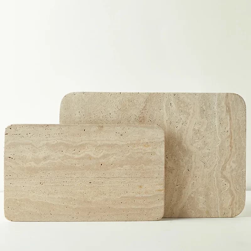 Beige Travertine Plate for Pastry Cheese Dessert Coffee Natural Marble Tray for Bathroom Soap Bottles Makeup Towel