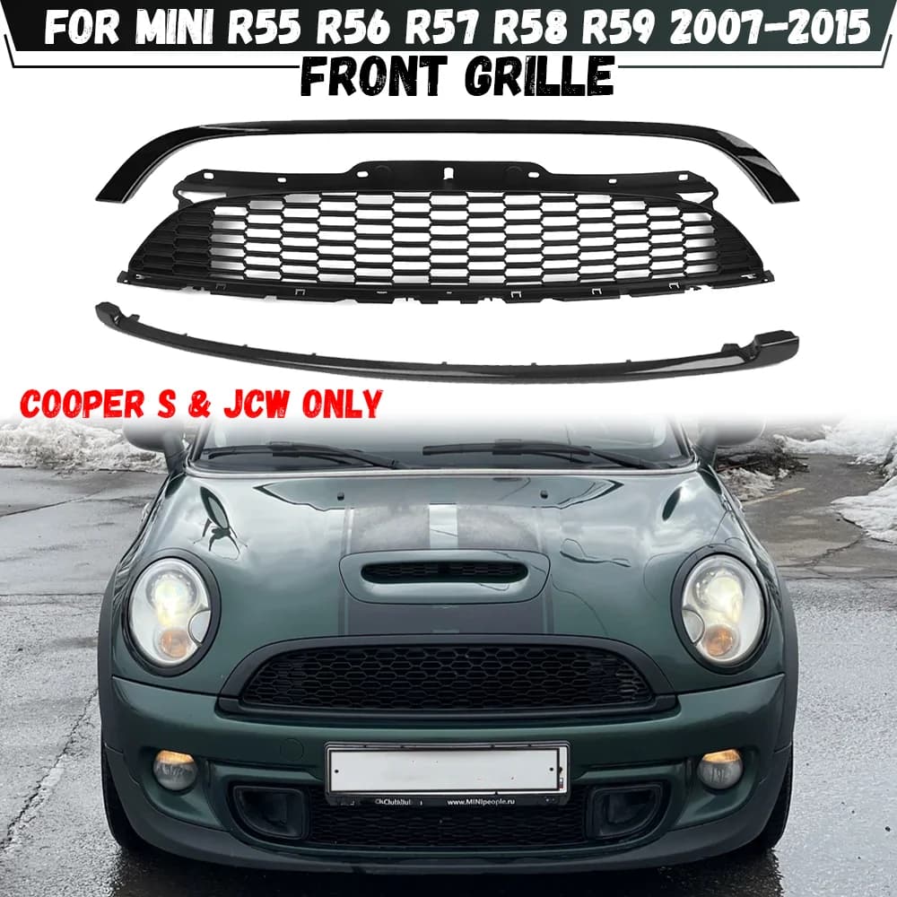 Front Bumper Center Grille Honeycomb Hood Mesh Grill For Mini R55 R56 R57 R58 R59 2007-2015 Cooper S & JCW (Not for Cooper)