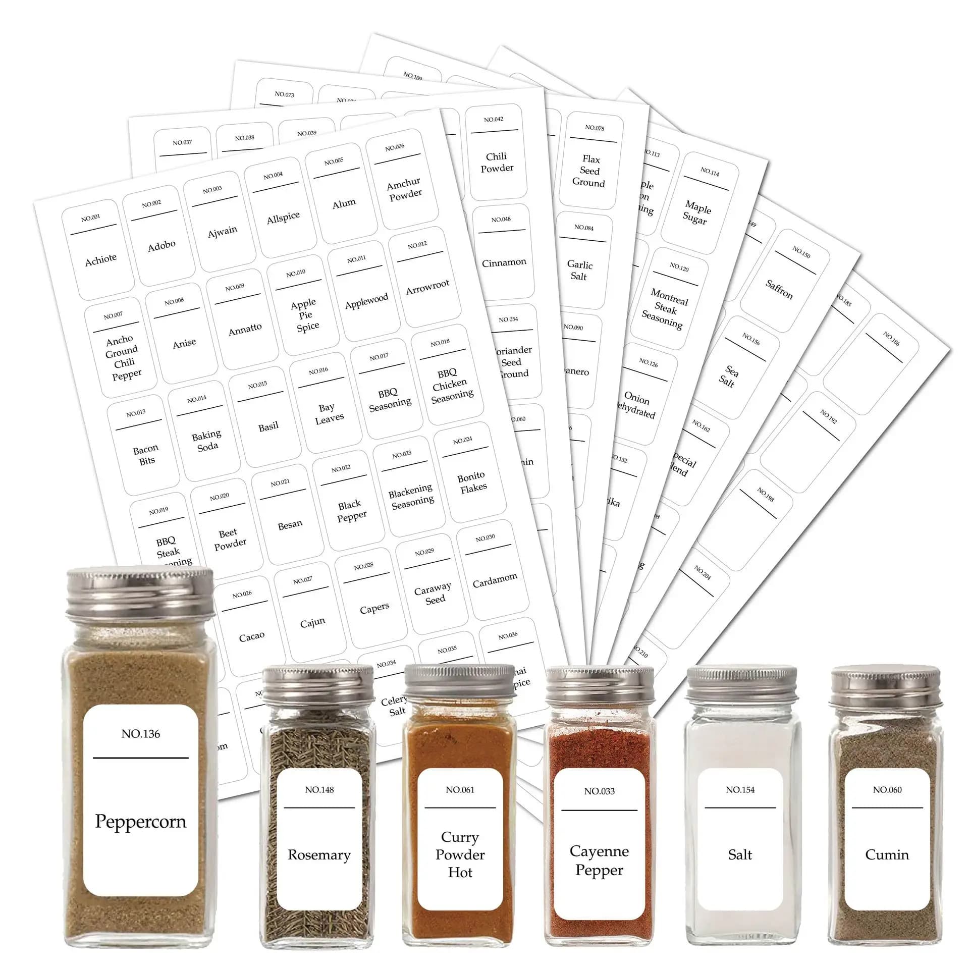 216pcs Kitchen Spice Jar Labels Stickers Numbered Self-Adhesive Seasoning Bottle Name Tags for Baking Cooking Organizer