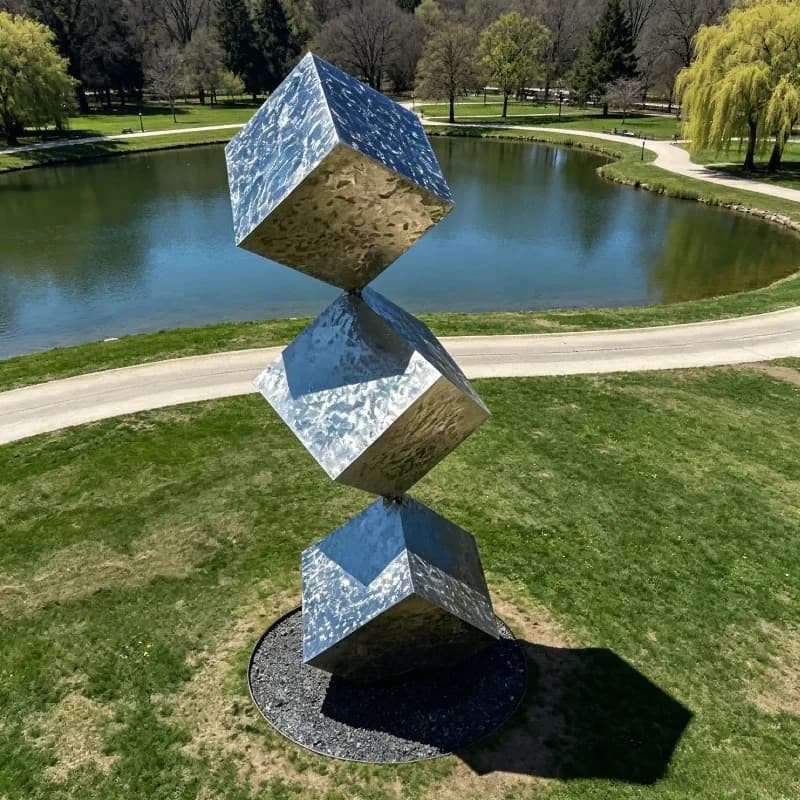 Abstract Stacked Cube Stainless Steel Sculpture Mirror Polished Custom Statue For Outdoor Villa Garden Park Landscape Ornament