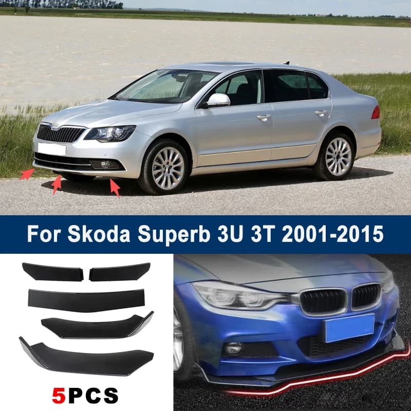 Adjustable 5Pcs Sectional Front Spoiler Lip For Skoda Superb 3U 3T 2001-2015 Front Bumper Splitter Car Exterior Sport Body Kit