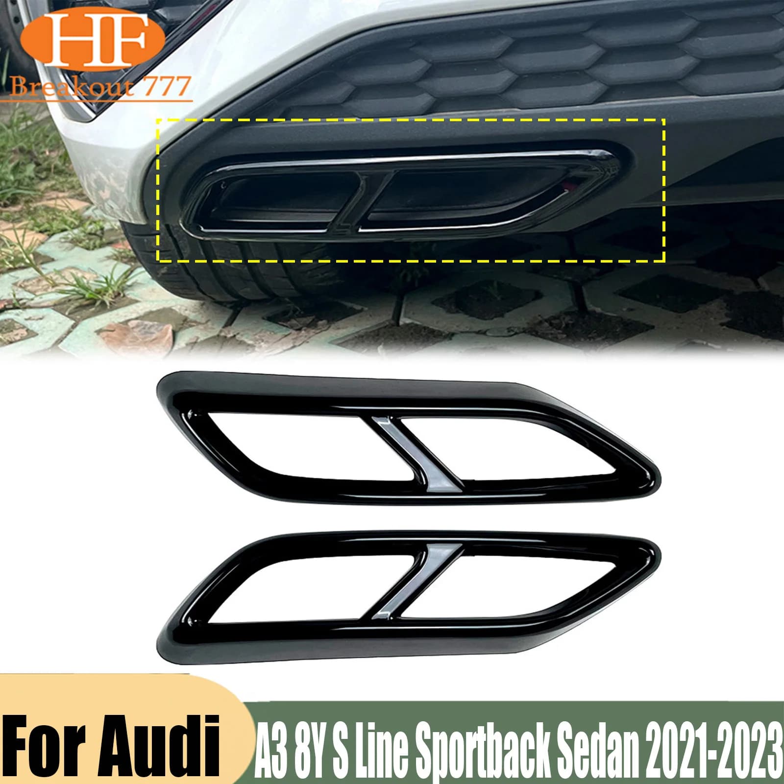 Rear Throat Exhaust Pipe Muffler Tips Cover Trim For Audi A3 8Y S Line Sportback Sedan 2021-2023 2022