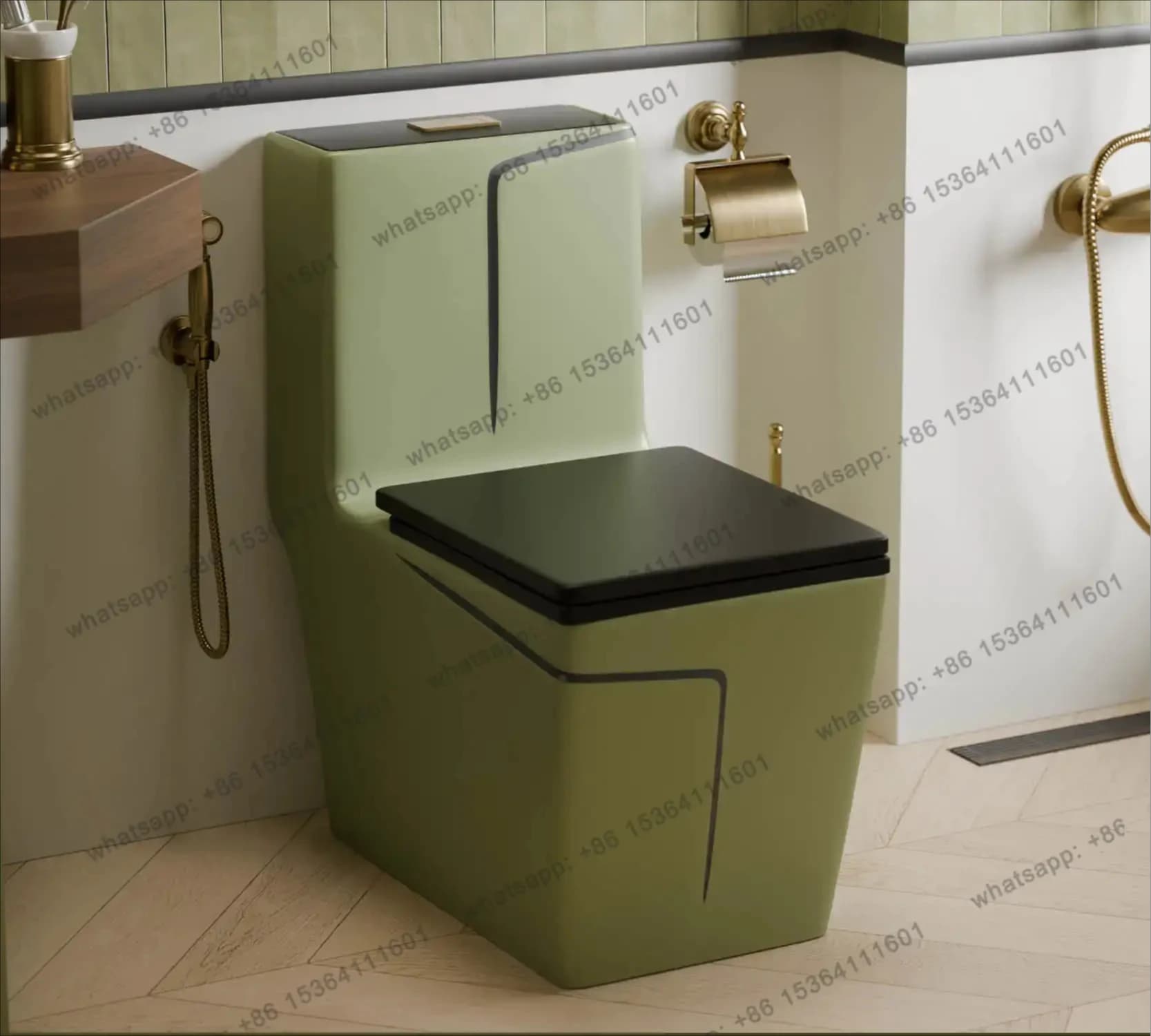 Retro green ceramic toilet household deodorant water-saving siphon new toilet