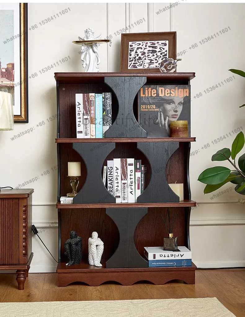French retro style solid wood display porch bookshelf decoration cabinet