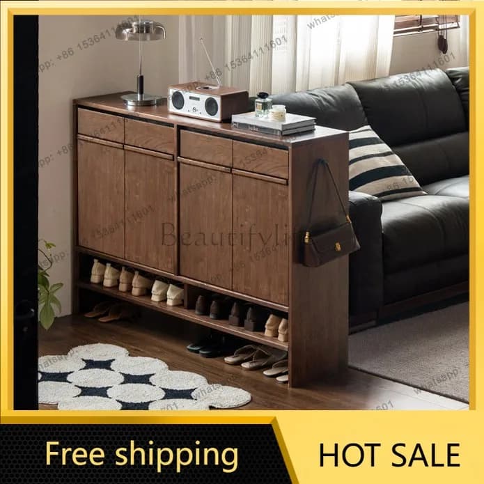 Factory Direct Sales Solid Wood Shoe Cabinet Italian Light Luxury Black Walnut Storage Entrance Cabinet