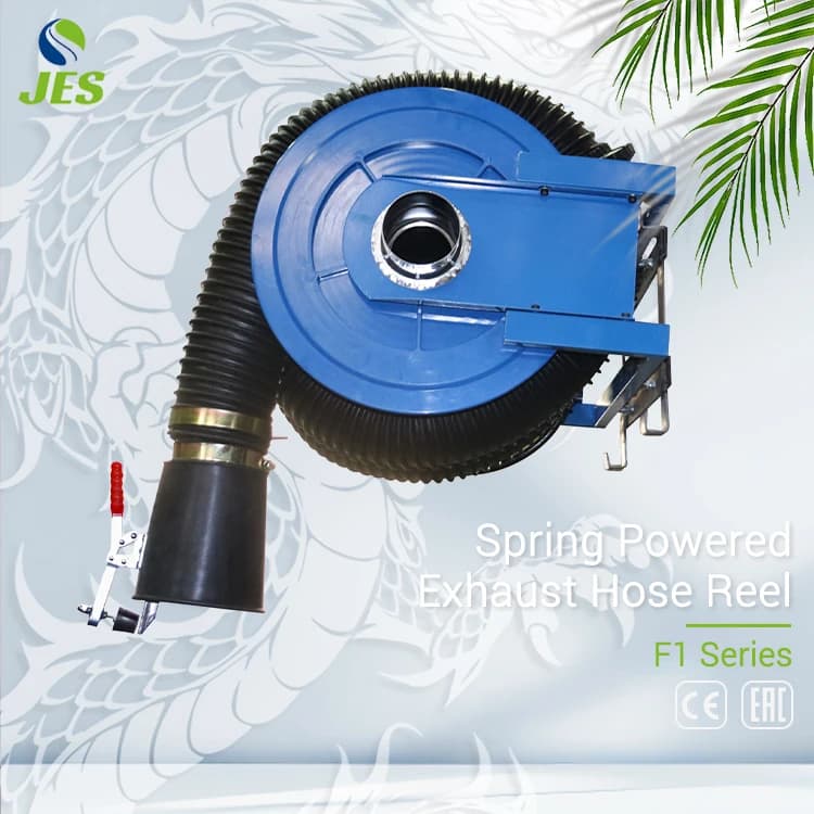 Manual Retractable Exhaust Hose Reel Vehicle Repair Spring Loaded Extraction