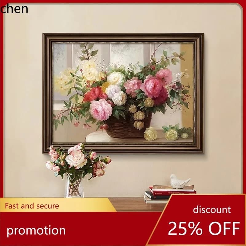 Ht  new restaurant decorative painting - vintage style peony oil painting - living room wall art mural