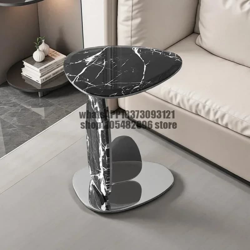 Italian light luxury edge table simple natural marble coffee table minimalist living room removable stainless steel