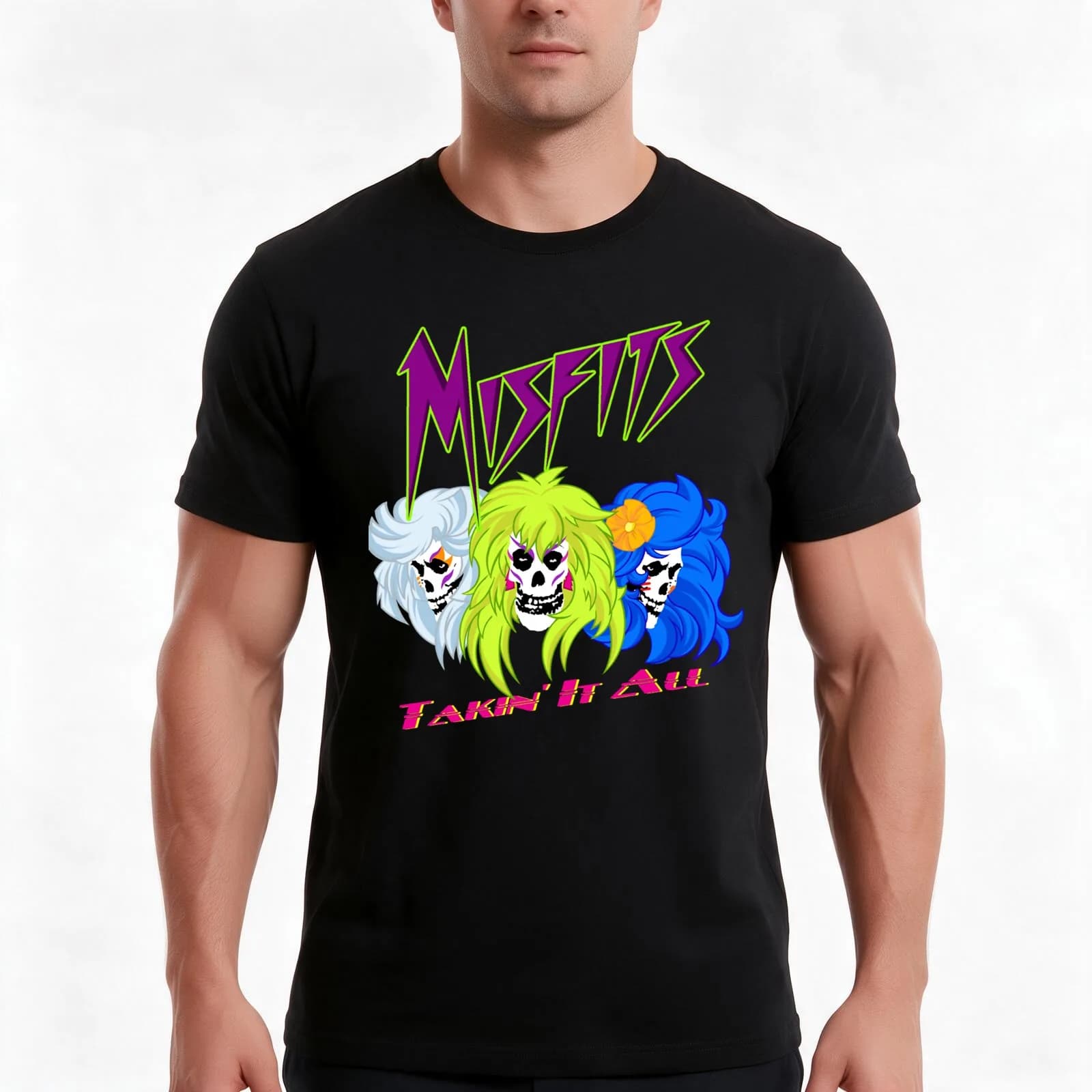 The Misfits Takin' It All T-Shirt, Summer Casual Cotton Tee, Oversized Streetwear Tops, Vintage Graphic Print, Unisex Men Women