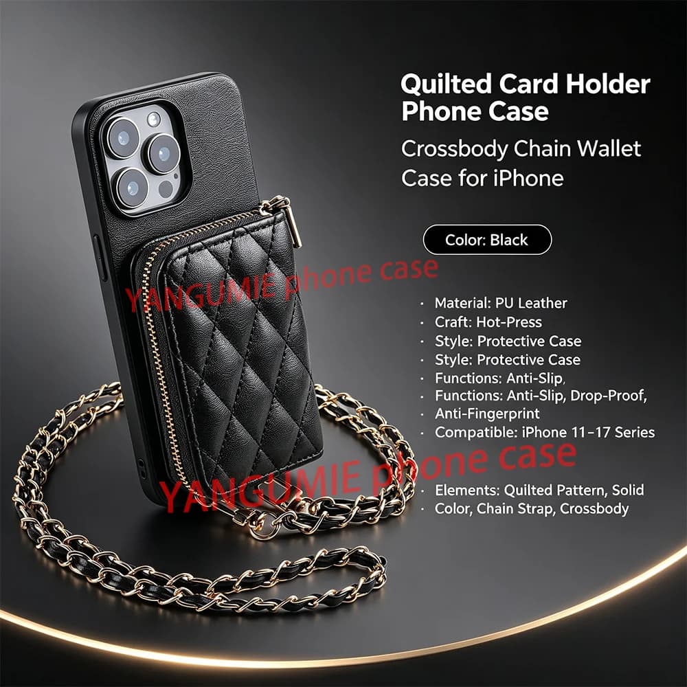Crossbody bag with a quilted card holder, suitable for Apple iPhone 11-17 series, soft and premium feel card holder