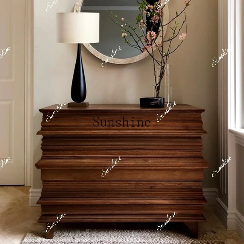 French simple retro solid wood dining side porch storage chest of drawers  FT