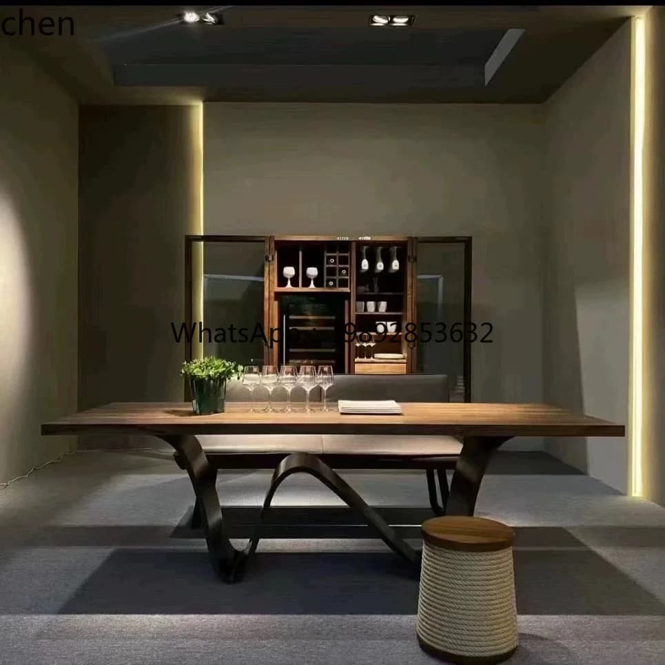 PYH  Solid Wood Dining Table Simple Home Office  Artistic Single-Leg Negotiation Table