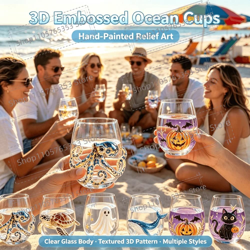3D Ocean Animal Shaped Glass Cup Halloween Pumpkin Whiskey Cup Handcrafted Bar Wine Glass for Home Decor Ocean Lover