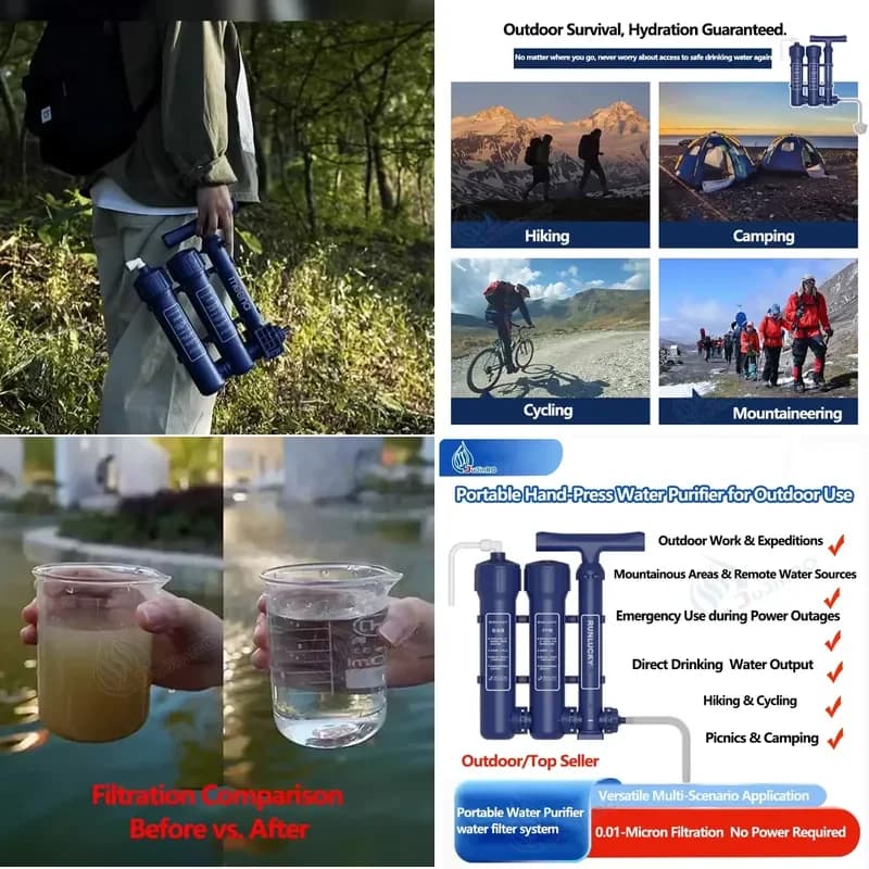 Outdoor Hand-operated Water Purifier Portable Outdoor Filter Uf Water Treatment River Water Purification Filter