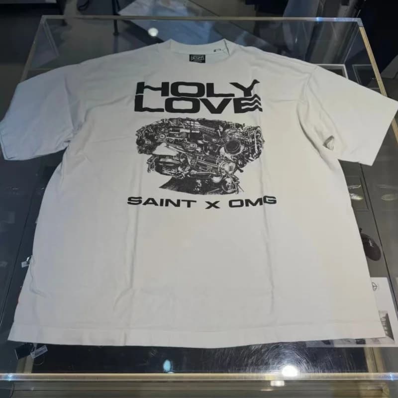 SAINT SS26 HOLY LOVE Limited Edition Series Retro Streetwear Distressed Mechanical Portrait Print Oversized Short-Sleeve T-Shirt
