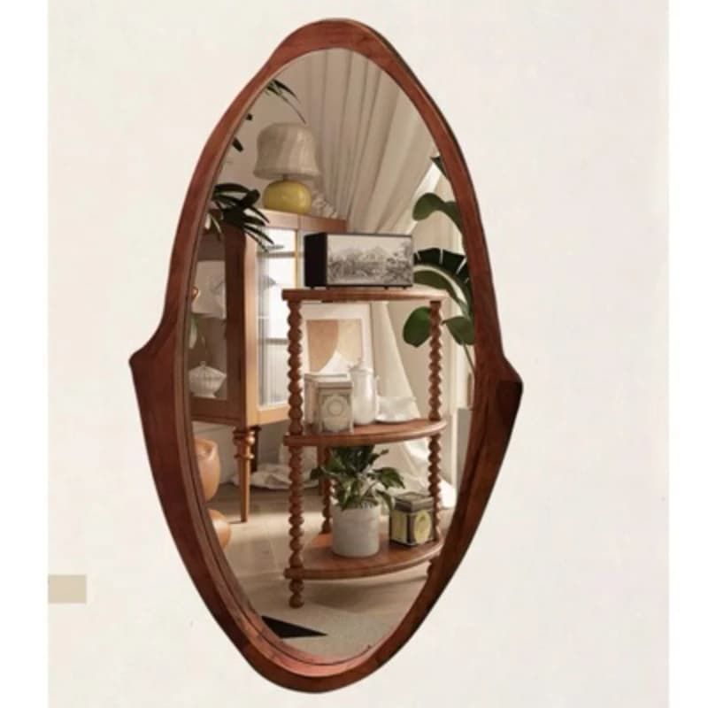 Nordic modern retro solid wood makeup mirror, hanging mirror for girls' bedroom, bathroom and restaurant