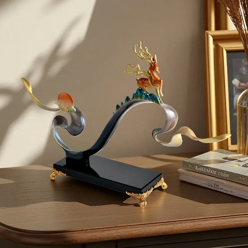 Zml new chinoiserie ornament ping an buckle one deer high rise living room bookcase office decoration