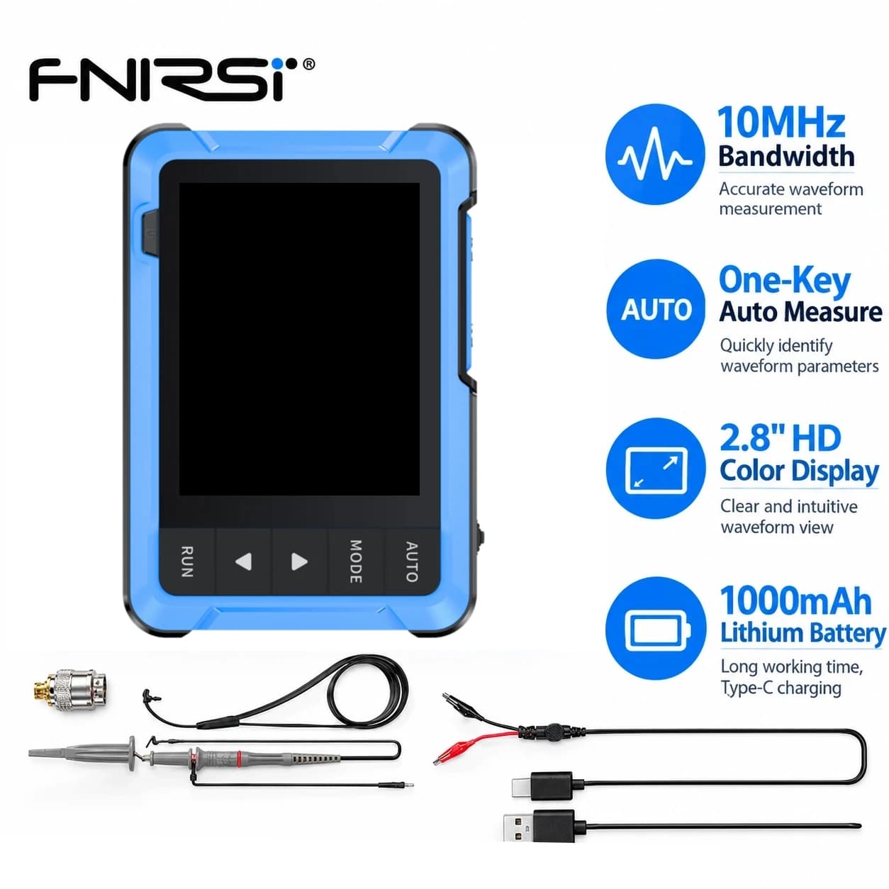 FNIRSI Mini Digital Oscilloscope 10MHz 48MS/s Handheld Signal Generator 400V for Electronics Repair DIY Education