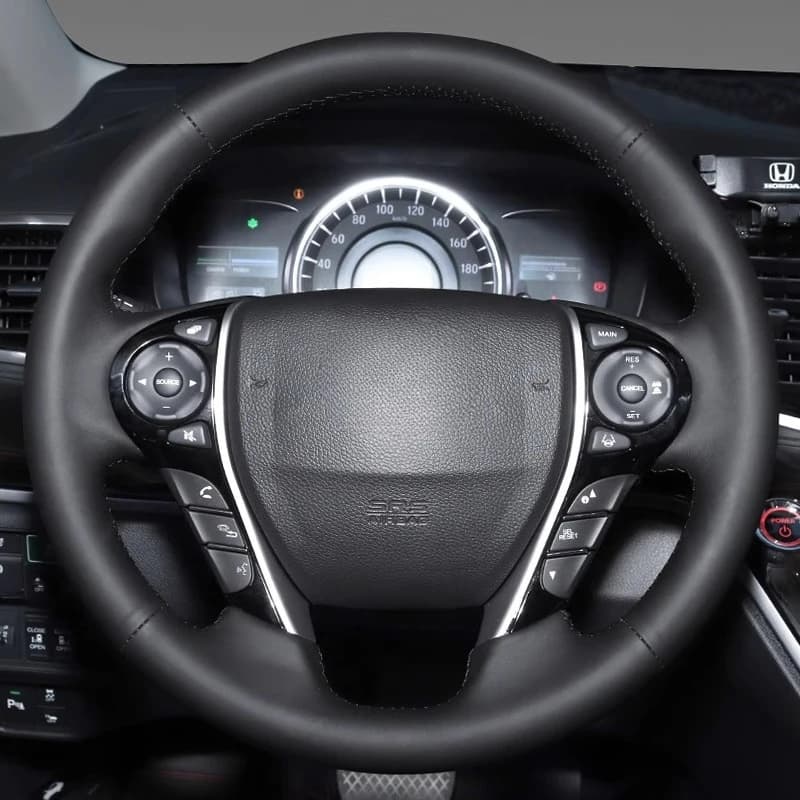 DIY Hand Sewn Leather Steering Wheel Cover Wrap For Honda 9.5th Accord Civic Odyssey Elysion Crosstour Car Interior Accessories