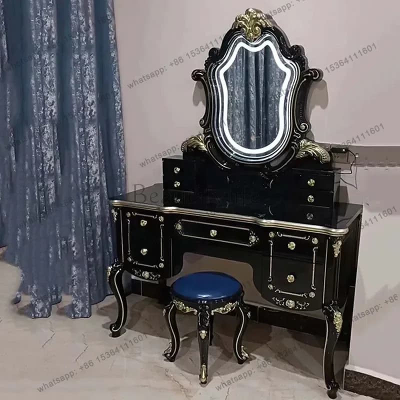 FG Led Light Organizer Dressing Table Desings Nordic Wooden Makeup Dressers Mirror Luxury Coiffeuse De Chambre Bedroom Furniture