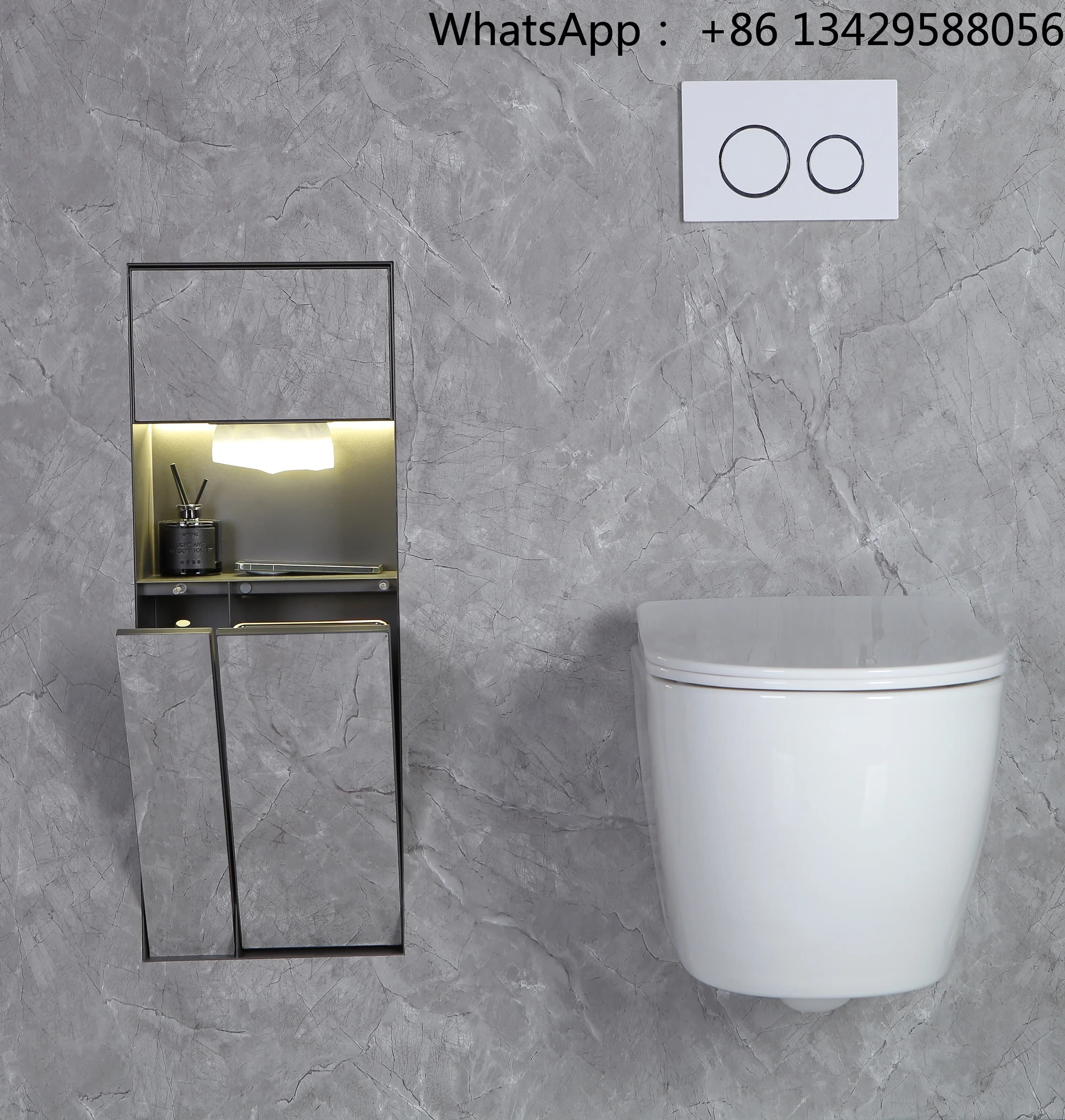 Embedded Invisible Refuse Bin Toilet Paper Holder Toilet Brush Concealed Phone Shelf Trash Can Storage Rimless Niche for Hotel