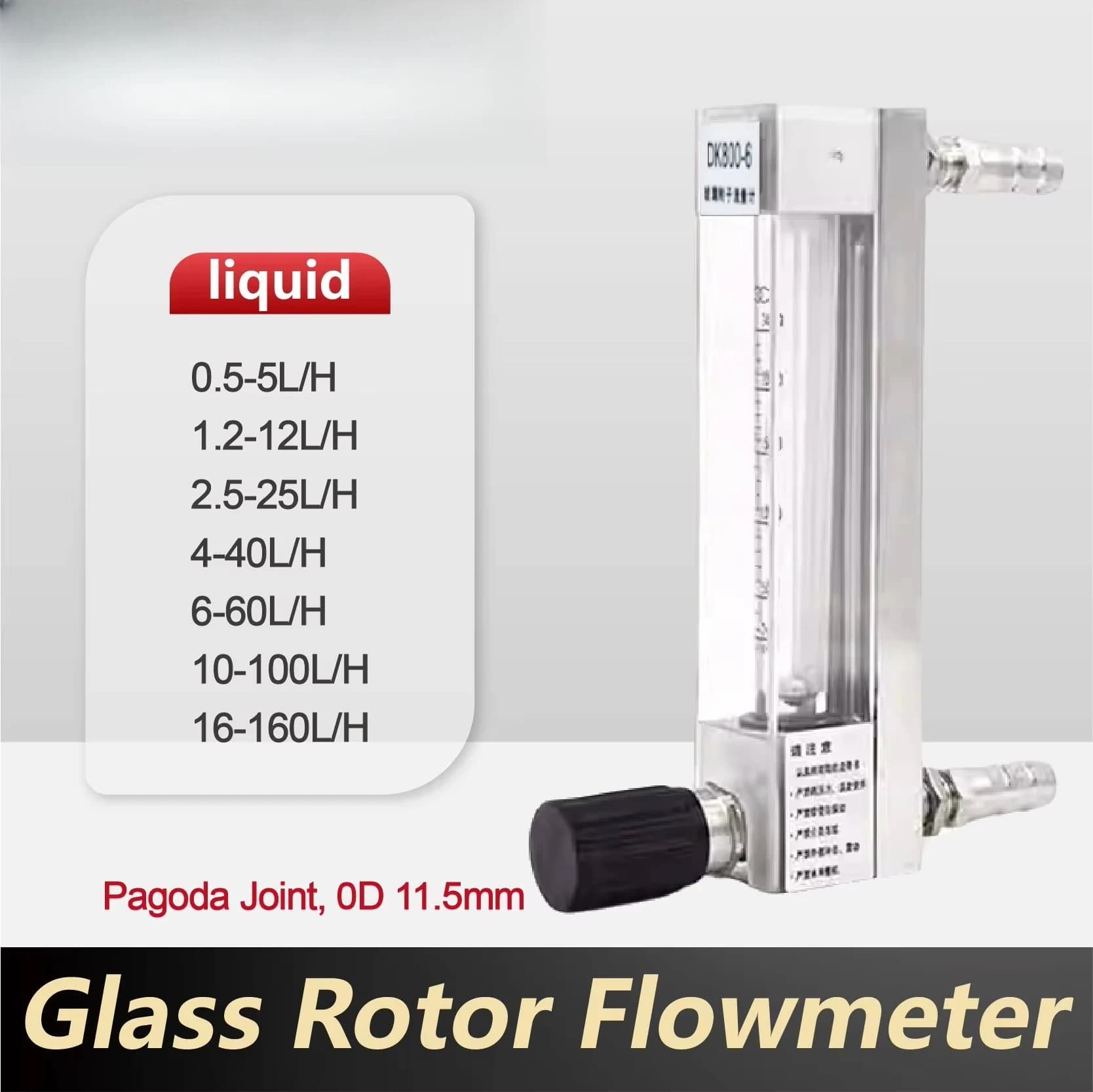 DK800-6 Water Flow Meter Glass Tube Rotameter Variable Area Flowmeter for Industrial Purified Water Chemical Liquid Flow Meter
