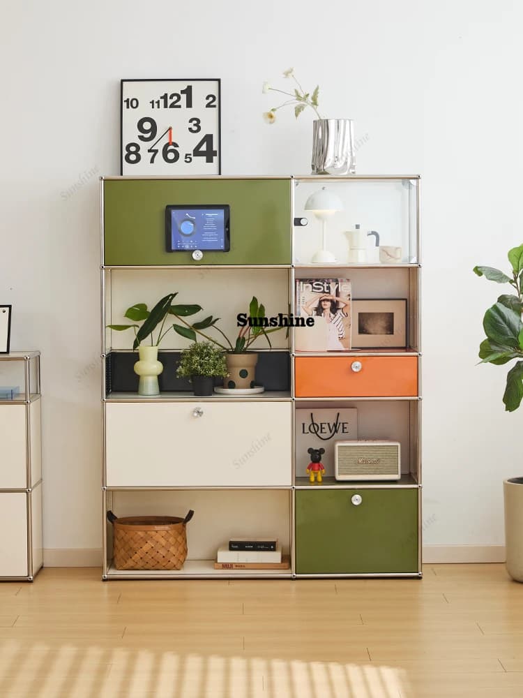 Bookshelf Display Cabinet Storage Stainless Steel Metal Corner Shelf Display Bookcase Furniture Living Room