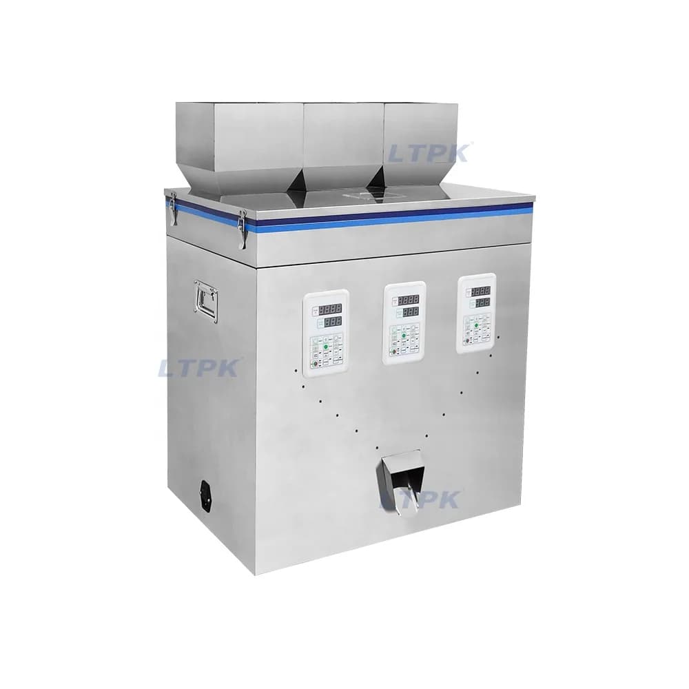 Semi Automatic Three Heads Nut Snack Food Grain Coffee Bean Flour Oat Powder Granule Particle Bottle Weighing Filling Machine