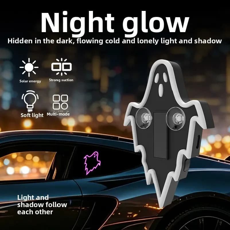 Solar Devil LED Car Ghost Ambient Light, Dynamic Rear Windshield Decorative Expression Light for Car, Halloween Decoration