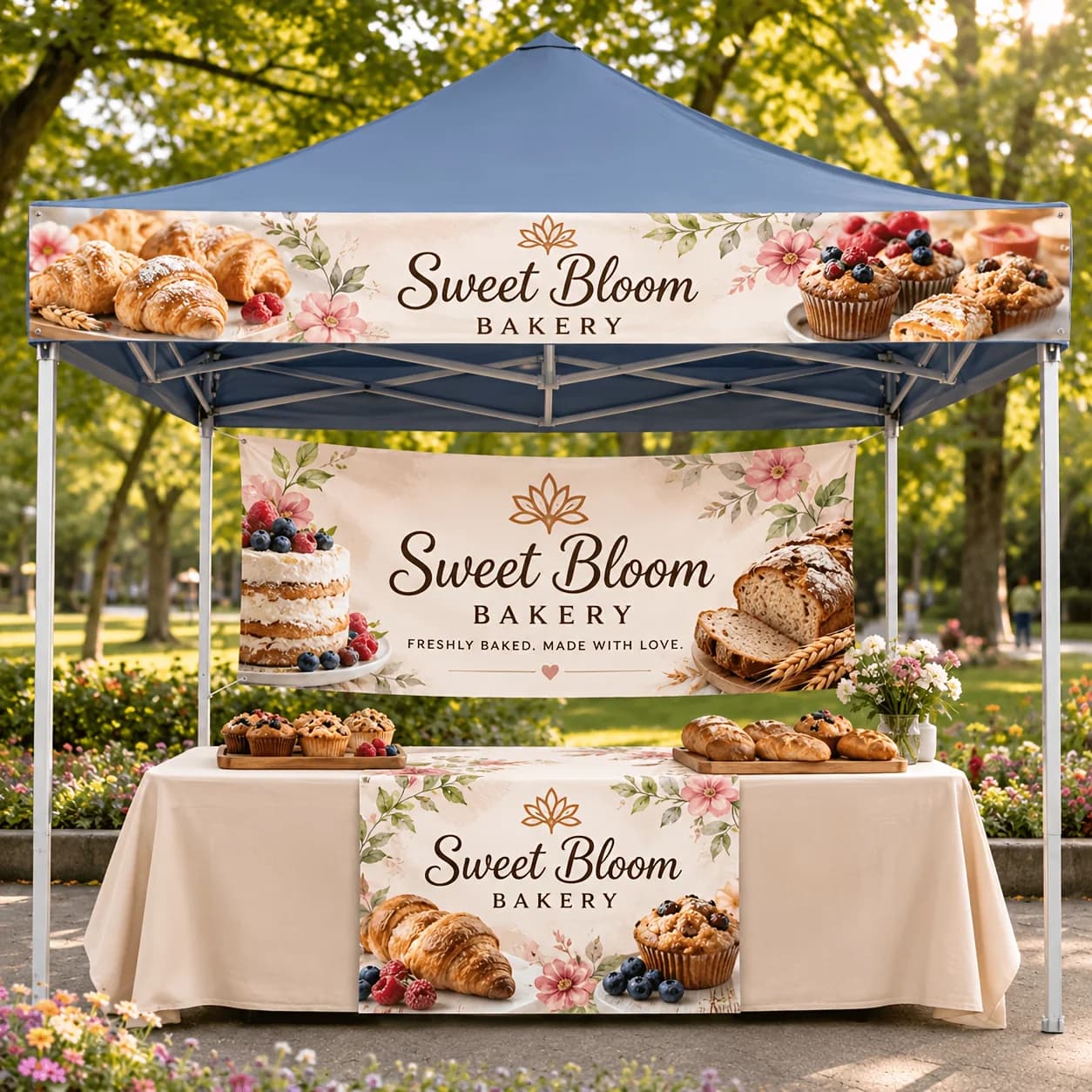 2D FLAT 1pc Custom Logo Tent Banner, Custom Vendor Booth Sign for Business Branding, Craft Show, Market Display and Expo Setup.