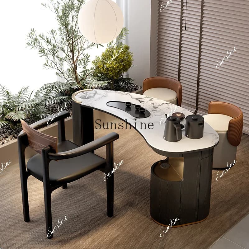Modern simple balcony tea table and chair combination small solid wood integrated embedded  FT