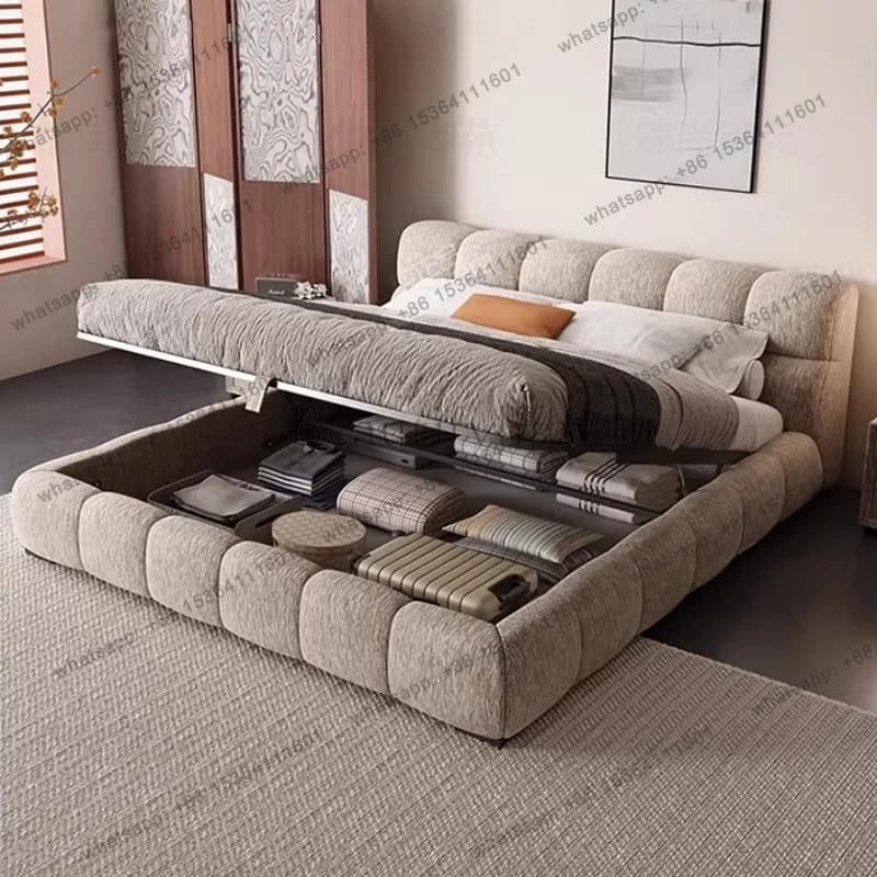 LJY Bedroom Beds Modern Minimalism Cama Box Casal Furniture King Size Cream Style Double Bed 180x200cm Elegant Comfortable Desig