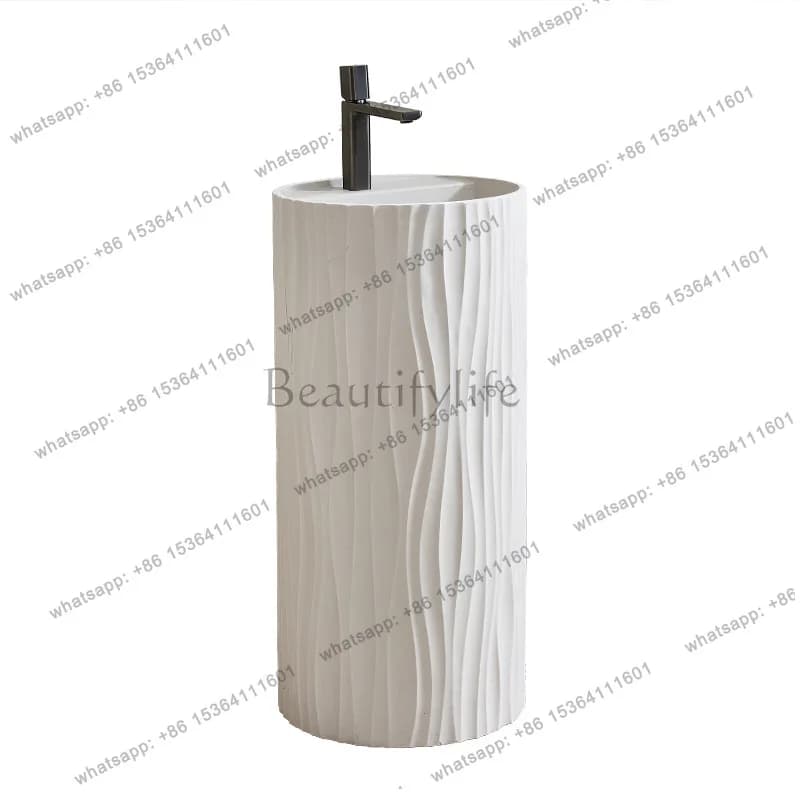 Japanese wabi-sabi cream wind column basin floor-to-ceiling art striped face wash table