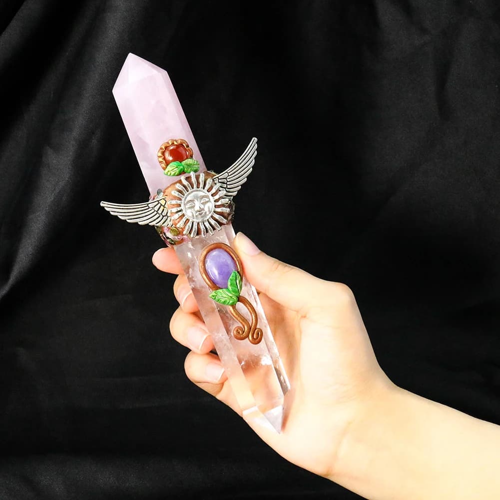 Natural Crystal Column Double Color Hexagonal Column Magic Scepter Energy Gem Reiki Meditation Home Decor Ornament Gift